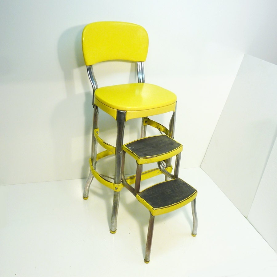 bright yellow retro cosco 50s vintage step stool by gillardgurl