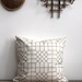 Penn Grid hand printed in metallic champagne on white organic cotton-hemp pillow cover 20x20