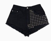 Vintage Black Denim Studded Shorts Size 26 / Small