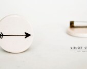 White ceramic brooch whit arrow, for men or women.Scandinavian minimalist design.Modern Circle Brooch by Viruset Studio