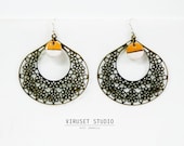 Ceramic drop earrings geometric orange & white  ecofriendly jewelry, ceramic jewelry, scandinavian desig by Viruset