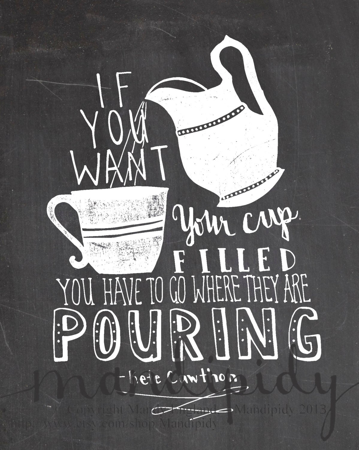 If You Want Your Cup Filled - Kete Cawthon - Vintage Chalkboard Typography - 8x10 Illustrated Print by Mandipidy