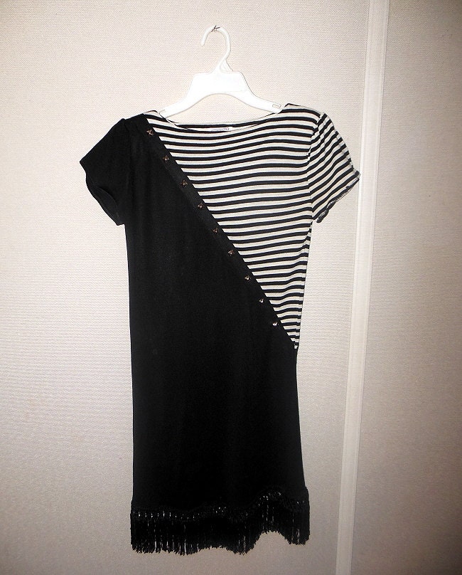 Altered Striped Studded Fringed Dress