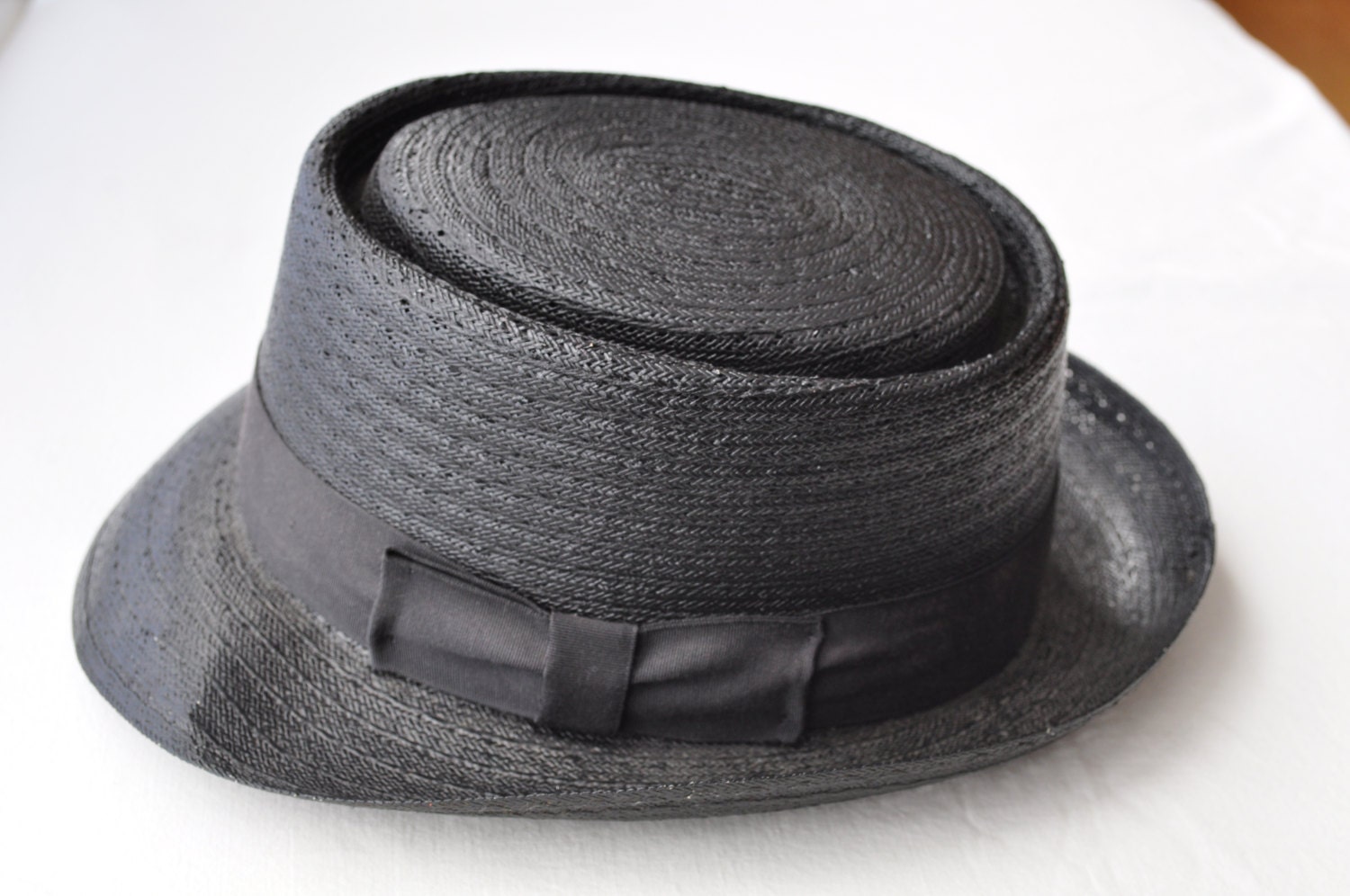 Vintage Mens Hat Black Straw Hat Size Large Made in USA Hipster Homespunsociety