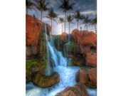 Nature Photography - Waterfall - Palm Trees - Bahamas - Atlantis - Travel Photograph - Zen - Caribbean - Art Print - 6X9 (Other sizes)