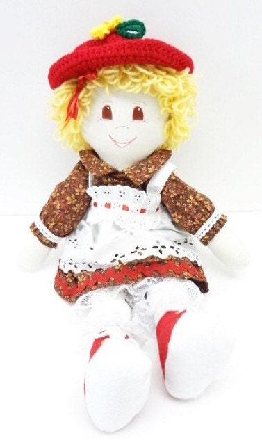 handmade Rag Doll cloth body girl ragdoll fabric toy brown eyed blond, NF181