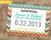 DIY Printable Save the Date Card - modern aztec design - yellow gray aqua - tribal - chevron - ikat Il_170x135