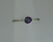 Mystic Topaz Silver Ring, Stacking Ring, 5 mm Faceted Rainbow Topaz, Hammered Ring, Thin Silver Ring, Tube Setting