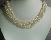 Pearl Necklace Multi Strand, Freshwater Pearls, Crystal and Pearl Wedding Necklace, Sterling Silver Findings, 7 Strand Classic Necklace