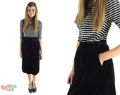 Vintage 70s Black Velvet Pencil Skirt / Classic Pencil Skirt / Velvet Skirt / sm