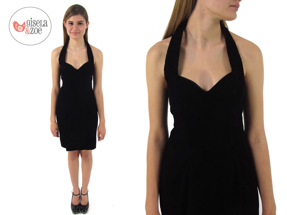 Vintage 90s Halter Velvet Dress / 90s Crushed Velvet Dress / Mini Dress / md
