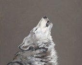 Howling at the moon, giclee art print of original acrylic painting, wolf portrait 8 x 10