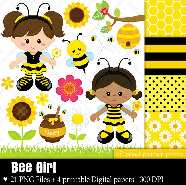Bee Girl - Digital paper and clip art set