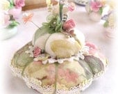 Pincushion Handmade Soft Sculpture BUTTERFLY Yellow, Green, Peach Double Handcrafted CharlotteStyle Needlecraft