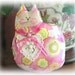 Cat Pillow Doll 7 inch, Cloth Doll, PINK PRINT, Primitive Soft Sculpture Handmade CharlotteStyle Decorative Folk Art