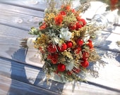 Creamy Sun-kiss Collection Bridesmaid Bouquet - Toss, Fall Wedding Bouquets, Orange Golden Yellow Cream, Billy Buttons, Dried Flowers