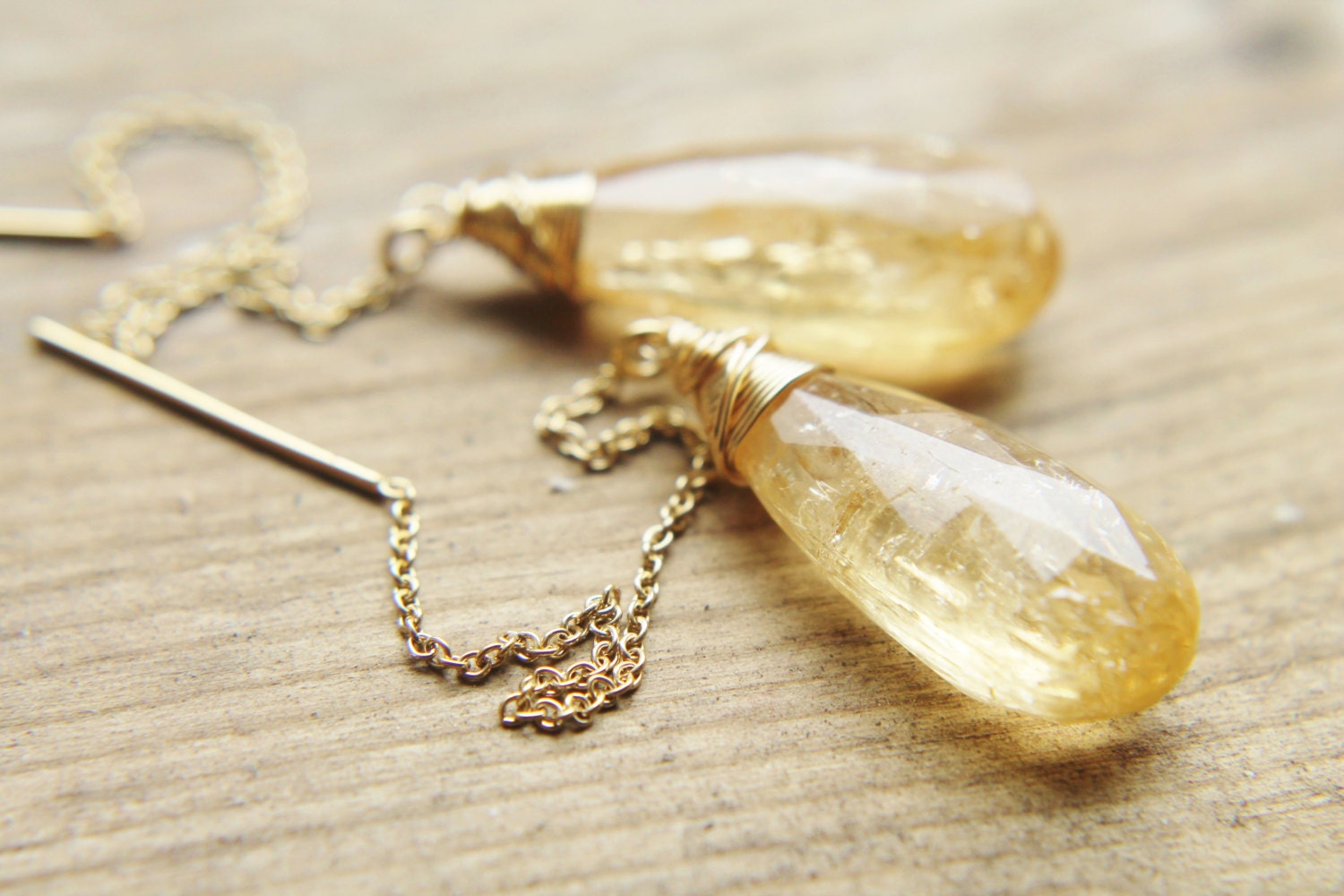 Imperial Topaz Earrings - 14k Gold Fill Long Yellow Threader Handmade Luxury Birthstone Gemstone Jewelry Gifts for Her.