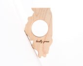 Illinois "locally grown" or "love from IL" state wood teether - keepsake baby gift for newborn and parents, natural teething and grasping