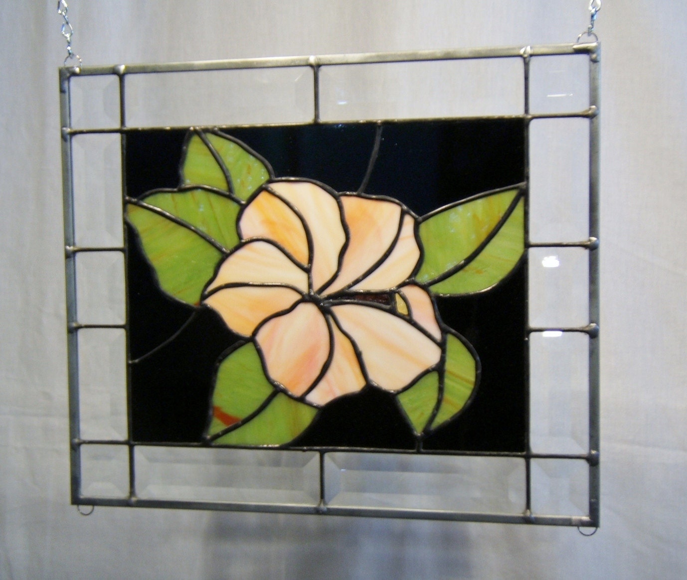 Beveled Stained glass window panel hibiscus stained glass panel window hanging stained glass flower