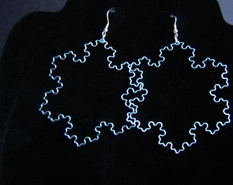 Fractal Earrings - Big Koch Snowflake Outline in Blue, Big