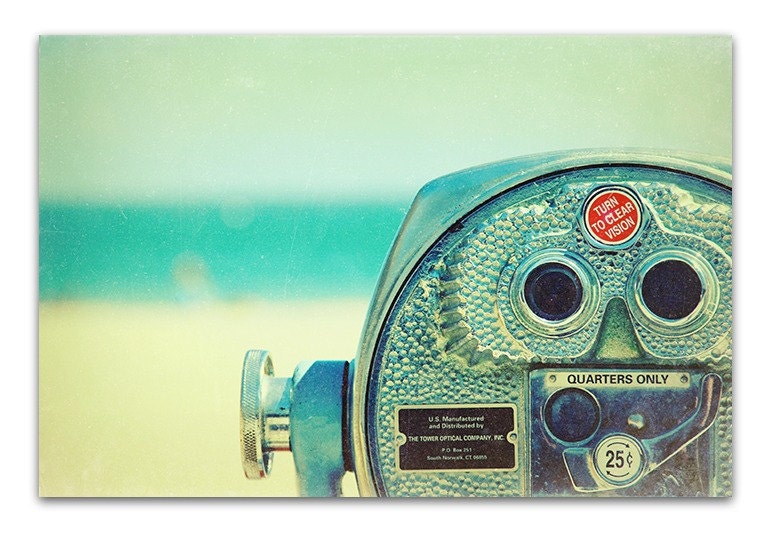 beach photograph, beach art, vintage style, blue sky, silver, nostalgic, summer, vacation, ocean - Quarters Only, 8x12 fine art photo