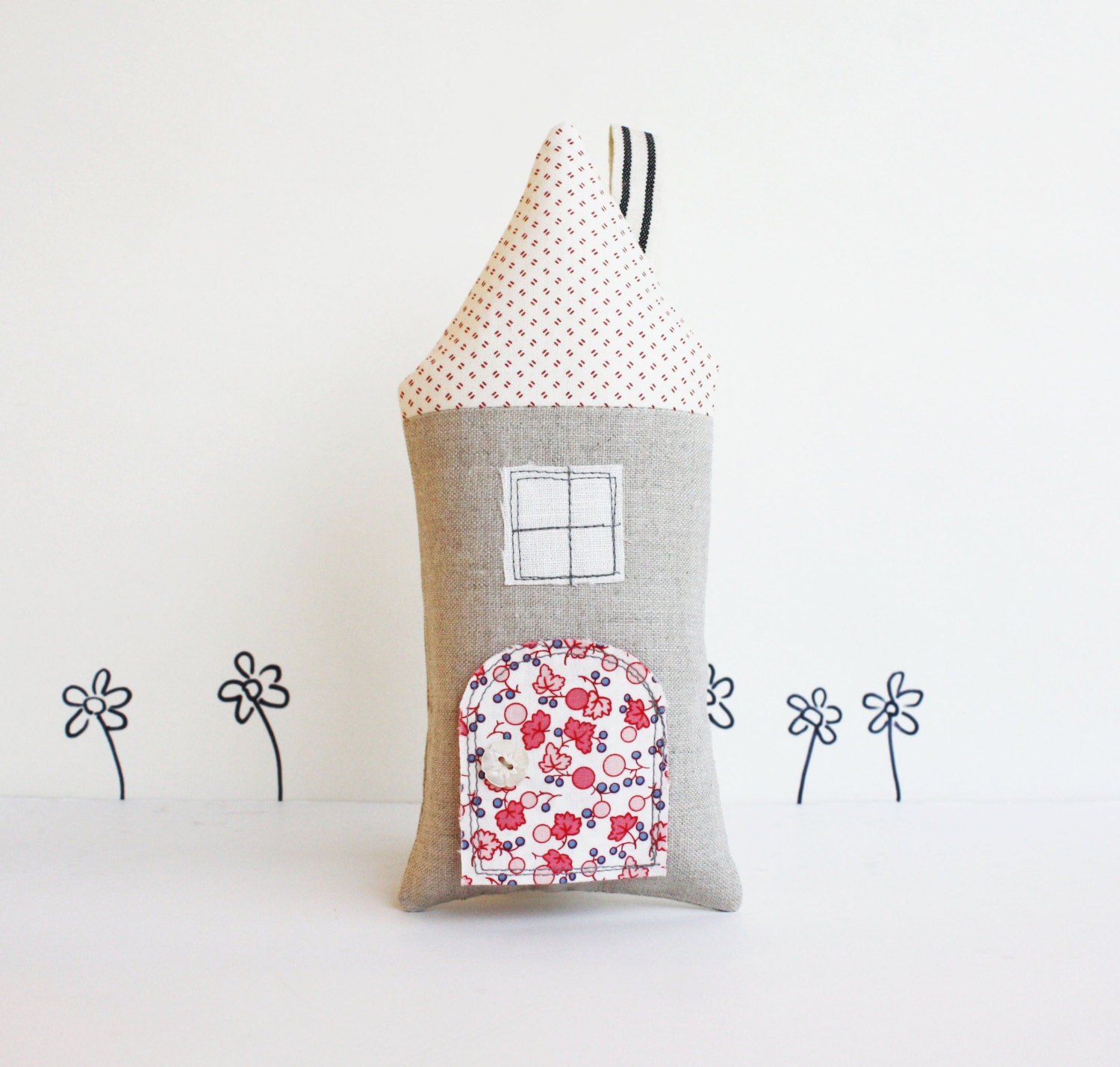Tooth Fairy Pillow, Cottage, Children, Toy, Open The Door, Stuffed Toy, Keepsake, Linen, Red, Pink