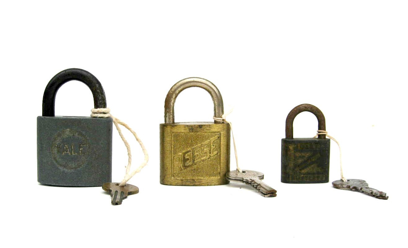 Trio of Vintage Padlocks with Keys - Yale, Reese, Dart