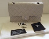 Authentic Chanel 2.55 Double Flap Light Cream Handbag with Silver Hardware
