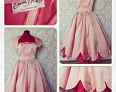 Vintage 1950's Emma Domb Pink Prom Dress with Matching Bolero and Gloves Small XS