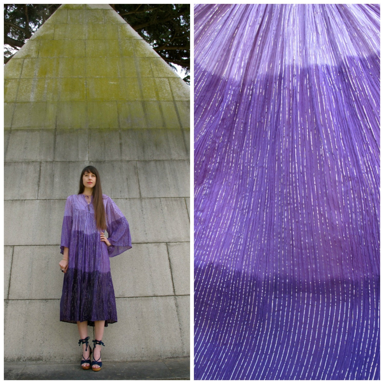 METALLIC Indian Cotton Ombre Purple Boho Dress
