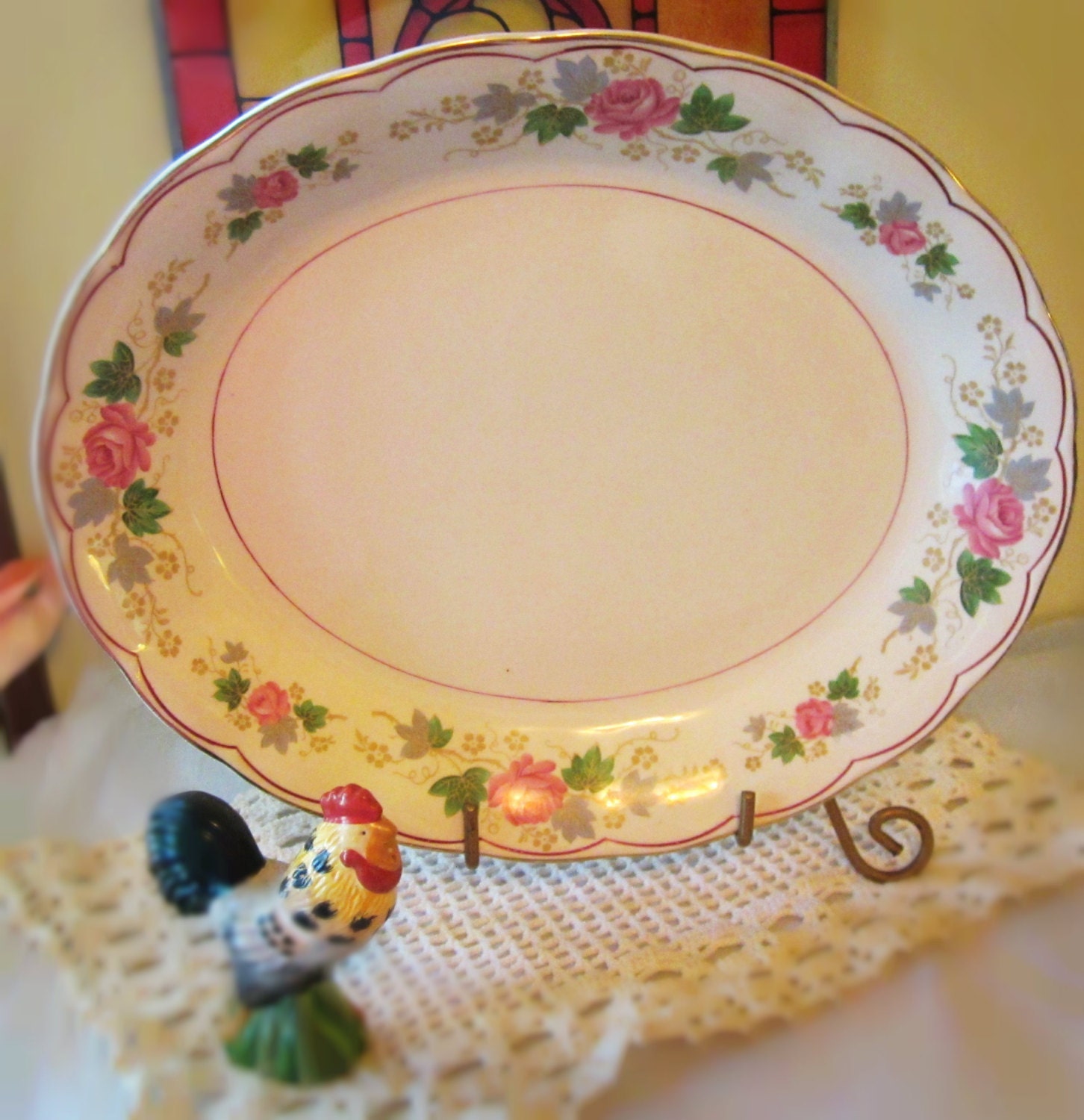 Vintage Grindley England  Dinner Meat Platter Cream Petal Cottage Chic