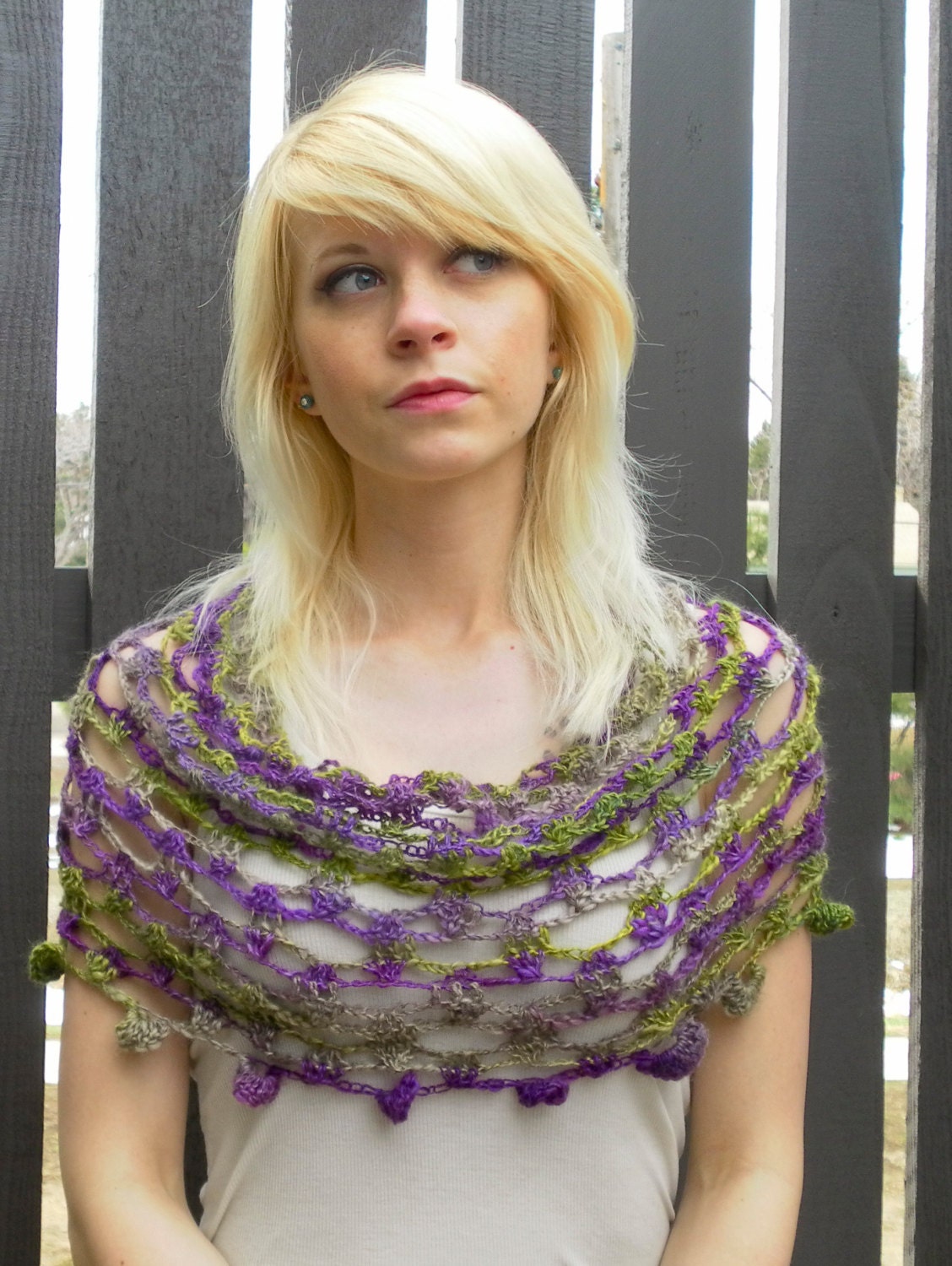 Honeycomb Lace Stole Crochet Prom Wrap in Grape Vine