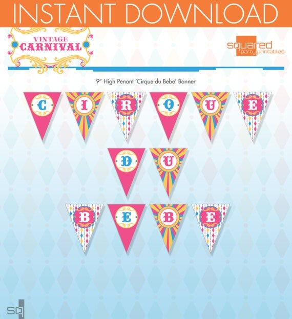 Vintage Circus Carnival Printable Cirque du Bebe Banner - Pink & Aqua - DIY Print - Do-It-Yourself - Instant Download Il_570xn