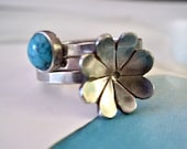 Fleurette and Turquoise Ring // Personalized Stacking Ring in Sterling Silver