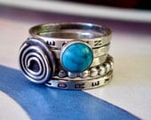 Spiral and Turquoise Ring // Personalized Stacking Ring in Sterling Silver