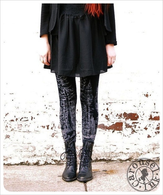 Redwood Forest Leggings - Womens Legging - BLACK - Tights - tree tights - MEDIUM