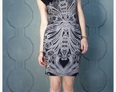 Filigree Art Nouveau Mini Dress by Carousel Ink - T Dress - Black Grey Cap Sleeve Dress - SMALL Cap sleeve pencil skirt Dress