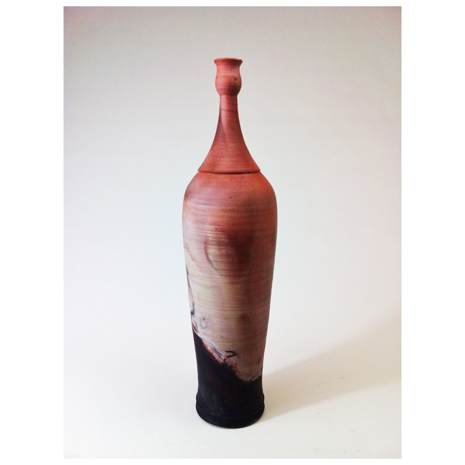 Saggar Vase in orange white pink black and red