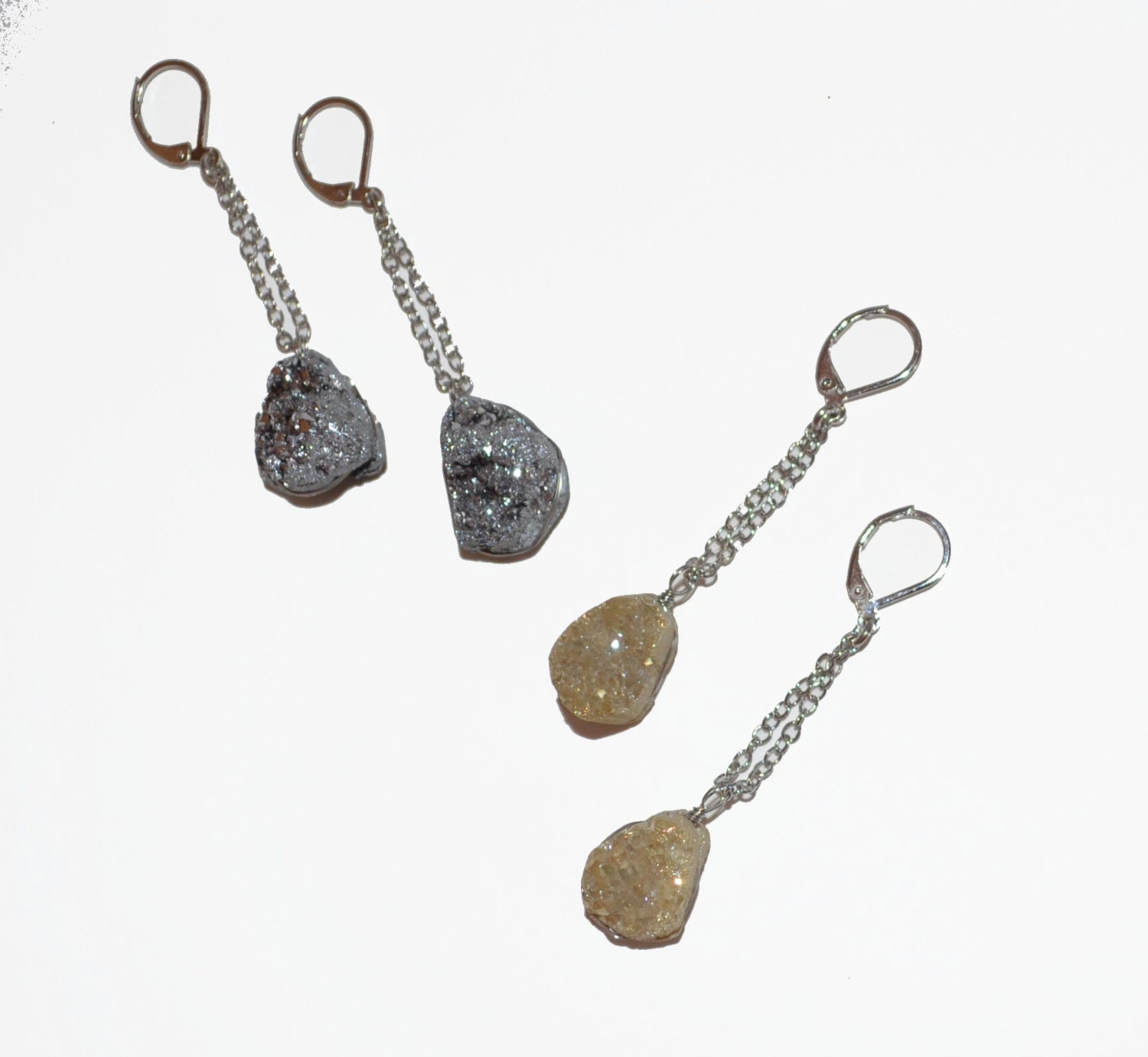 Sparkling Geodes Dangle Earrings Silver or Gold Surgical Steel