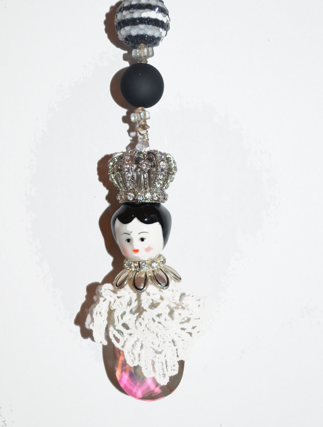 OOAK Ceiling Fan Light Pull Rear View Mirror Queen   Hand-Made Exquisite