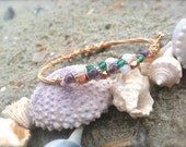 SUMMER CARNIVAL Guitar String Bangle Bracelet Wrapped with Gold Wire and Colorful Glass & Copper Beads