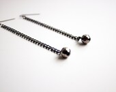 Metallic Silver Disco Glass Bead and Gun Metal Chain Dangle Earrings by Cre8tivesoul