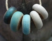 Ombre- handmade ceramic aqua turquoise blue color shift rustic bead set 3131