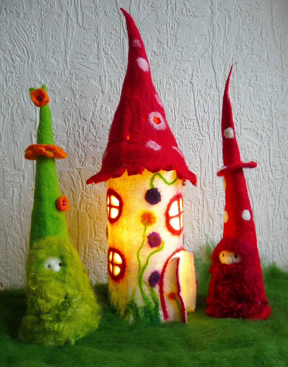 felted fairy lamp, bedside lamp, night light, handmade, wool, felt, fairy light, Waldorf inspired