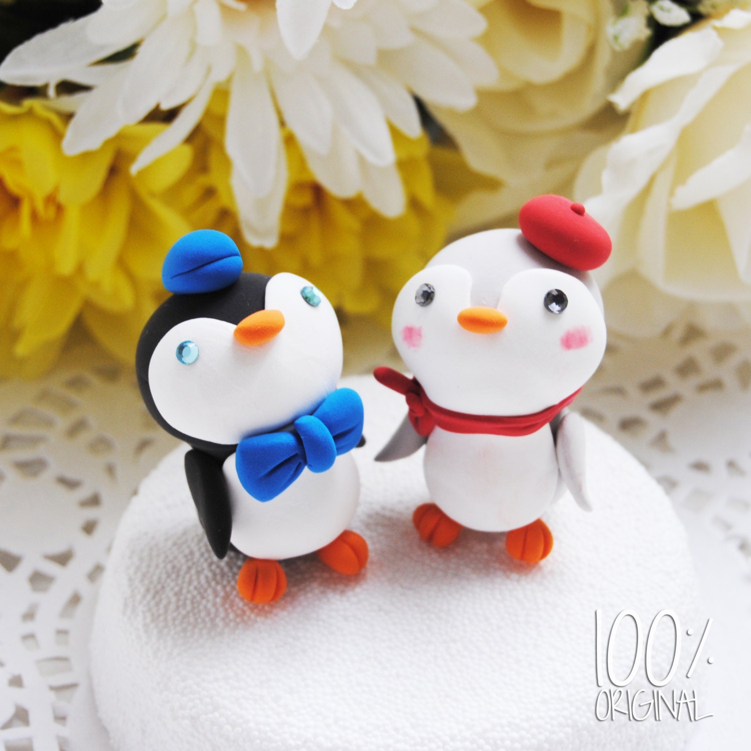Custom Wedding Cake Topper - Love Penguin Couple in France