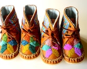 Baby and Toddler handmade for TWINS leather beaded wool-lined moccasin winter boots with wool insole and crepe rubber sole