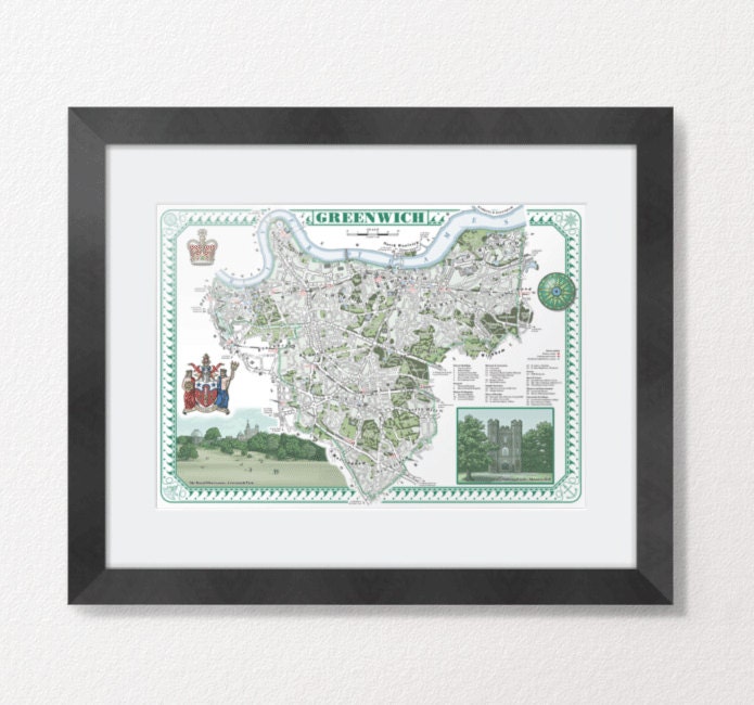 Greenwich (London Borough) illustrated map print 13 x 19"