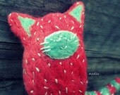 Pink felted cat pet rock, needle felted kawaii sleeping kitty with a beach stone inside, embroidered toy