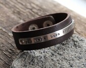 Personalized Unisex Leather Cuff With Message Bar - Hand Stamped
