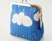 Cloud Coin Purse, Rainbow Rain Cloud Wallet , Blue, Fuchsia, and White